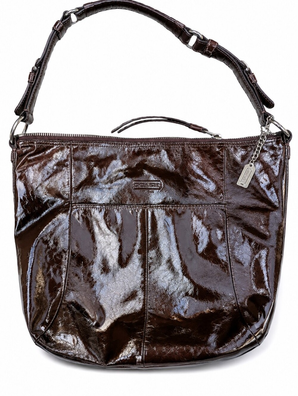 Coach Soho hobo bag in espresso brown crinkled patent leather